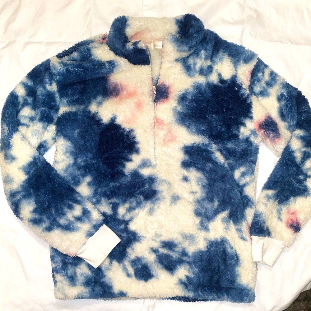 Sunset West Girls XXL Tie‑Dye Sherpa Pullover Blue & Pink Fleece Half‑Zip
